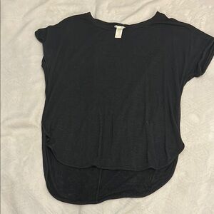 Matty M Black Asymmetrical Relaxed Short Sleeve Tee